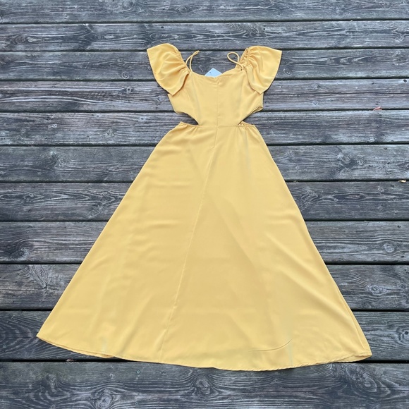 Dress: Oak + Fort Long Yellow Cutout Dress - Picture 5 of 11